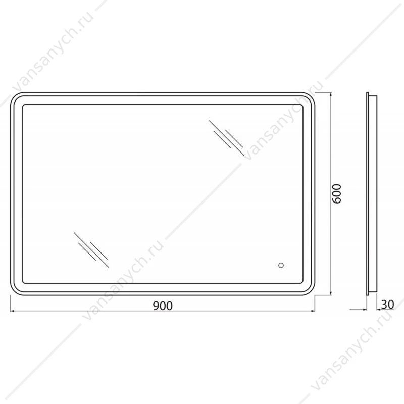 Зеркало BELBAGNO 90х60 с подсветкой и сенсор. выключателем, SPC-MAR-900-600-LED-TCH