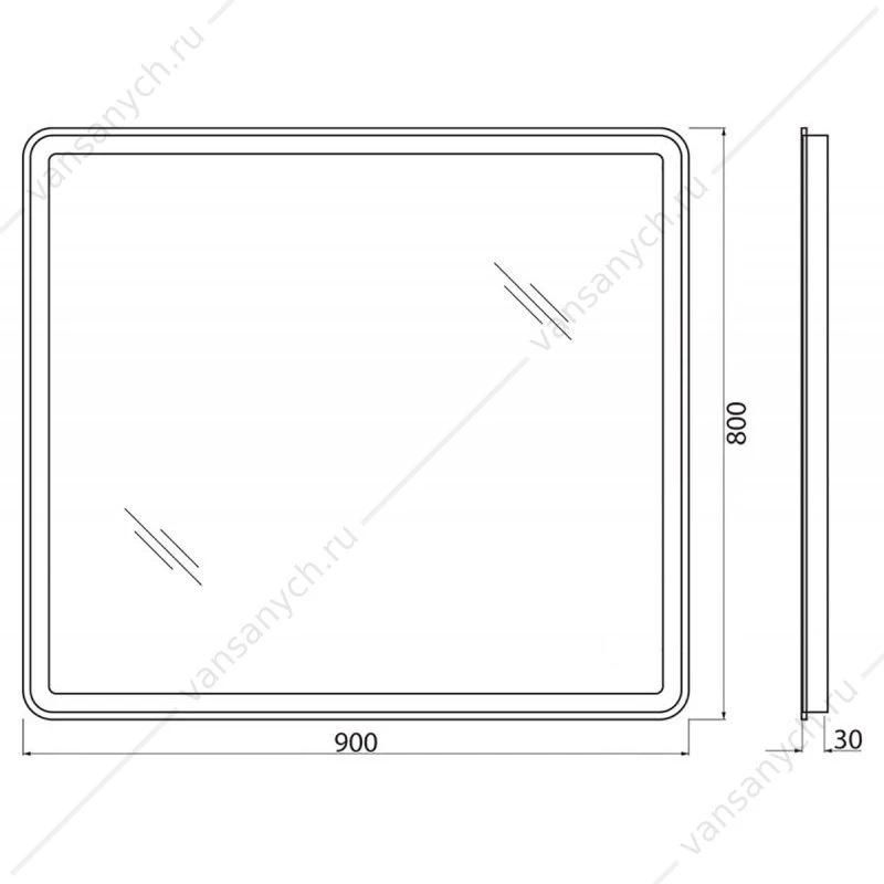 Зеркало BELBAGNO 90х80 с подсветкой и кноп. выключателем, SPC-MAR-900-800-LED-BTN