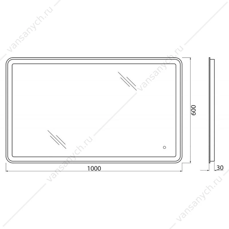 Зеркало BELBAGNO 100х60 с подсветкой и сенсор. выключателемH, SPC-MAR-1000-600-LED-TCH