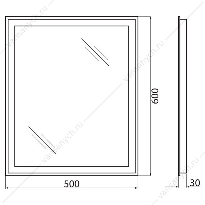 Зеркало BELBAGNO 50х60 с подсветкой и кноп. выключателем , SPC-GRT-500-600-LED-BTN