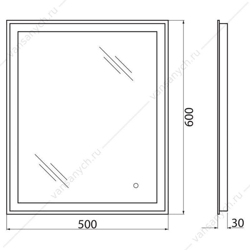 Зеркало BELBAGNO 50х60 с подсветкой и сенсор. выключателем , SPC-GRT-500-600-LED-TCH