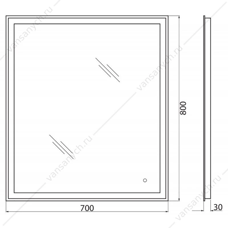 Зеркало BELBAGNO 70х80 с подсветкой и сенсор. выключателем, SPC-GRT-700-800-LED-TCH