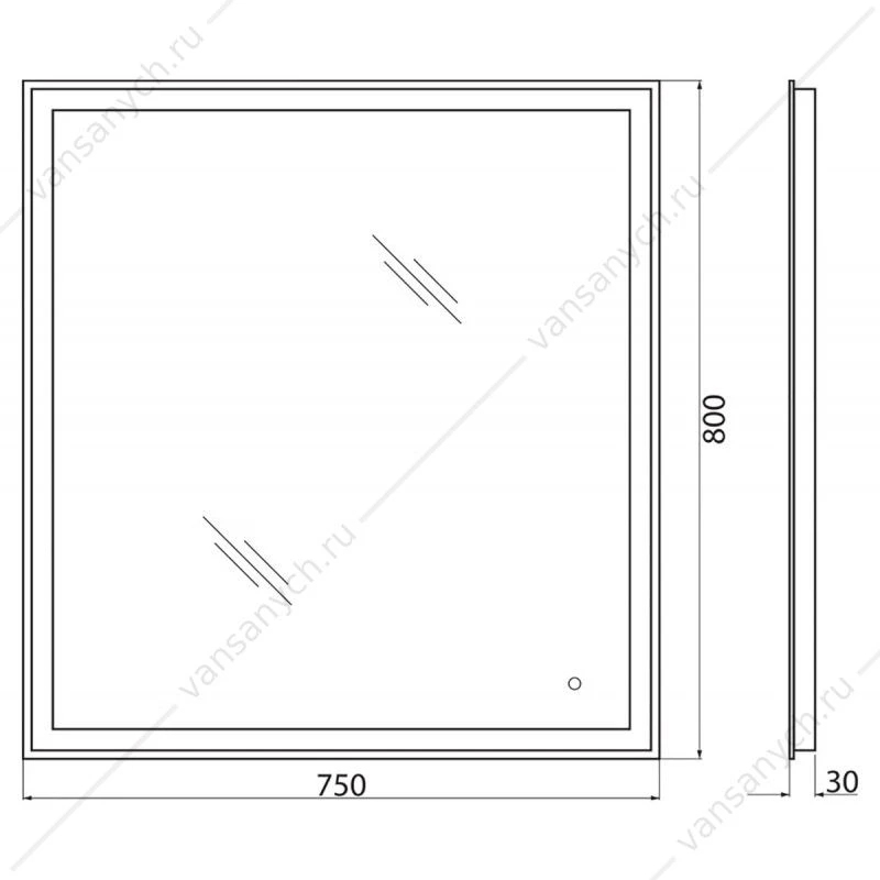 Зеркало BELBAGNO 75х80 с подсветкой и сенсор. выключателем , SPC-GRT-750-800-LED-TCH