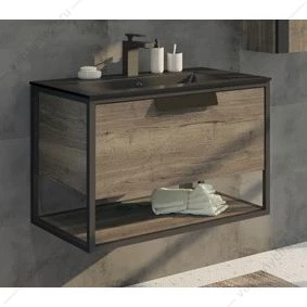 Тумба с раковиной COMFORTY Бонн-75 дуб темный раковина COMFORTY 75E черная
