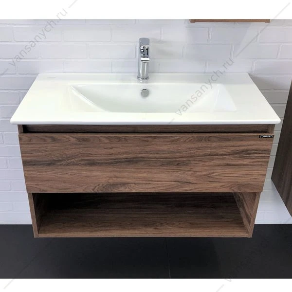 Тумба с раковиной COMFORTY Бордо-90 дуб темно-коричневый раковина Quadro 90