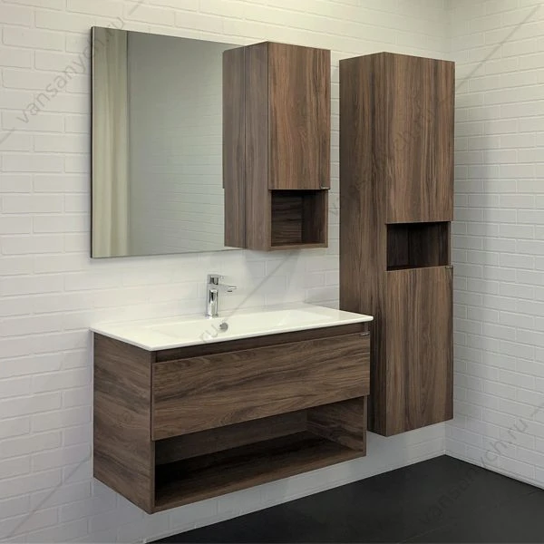 Тумба с раковиной COMFORTY Бордо-90 дуб темно-коричневый раковина Quadro 90