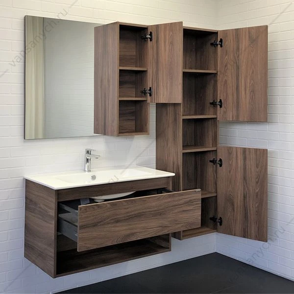 Тумба с раковиной COMFORTY Бордо-90 дуб темно-коричневый раковина Quadro 90