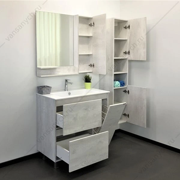 Тумба с раковиной COMFORTY Верона-90 дуб белый раковина Quadro 90