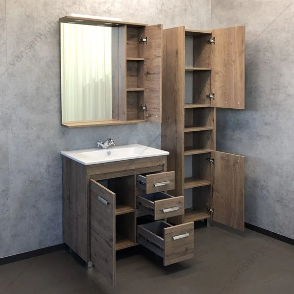Зеркало-шкаф COMFORTY Марио-75 с подсветкой дуб темный