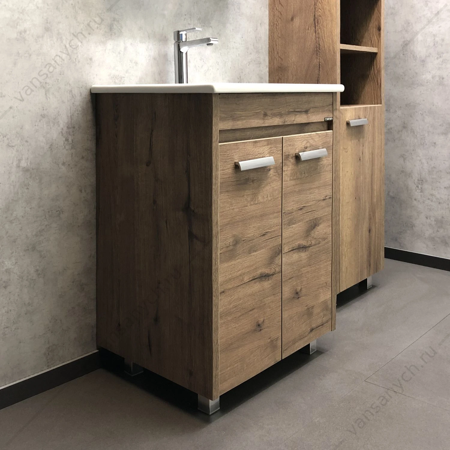Тумба с раковиной COMFORTY Марио-60 дуб темный раковина Quadro 60