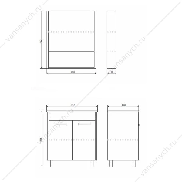 Тумба с раковиной COMFORTY Марио-60 дуб темный раковина Quadro 60