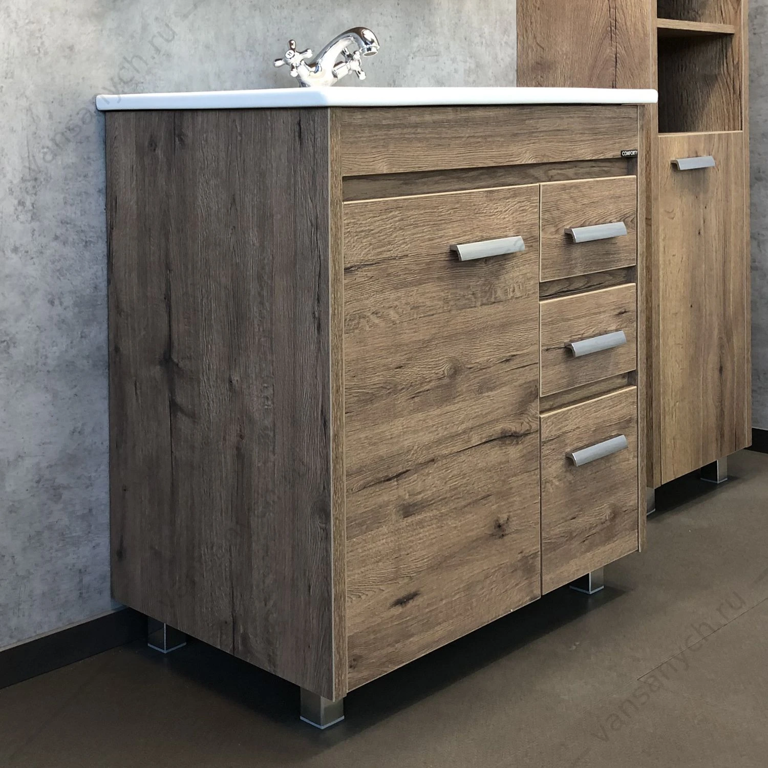 Тумба с раковиной COMFORTY Марио-75 дуб темный раковина Quadro 75