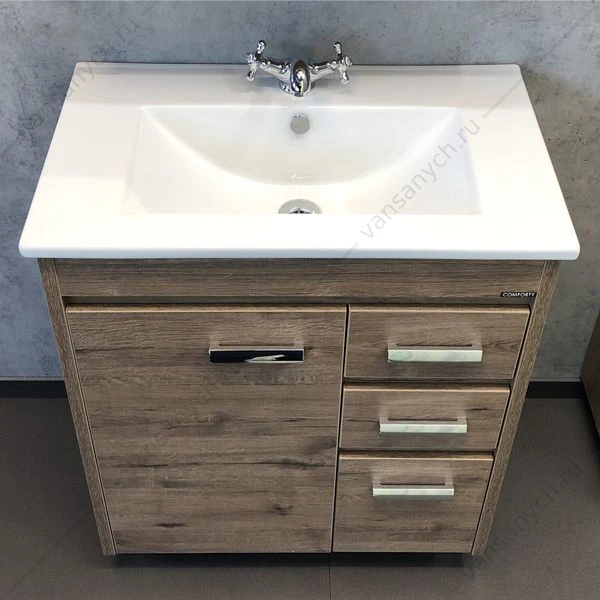 Тумба с раковиной COMFORTY Марио-75 дуб темный раковина Quadro 75