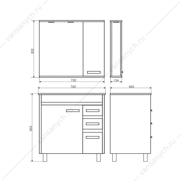 Тумба с раковиной COMFORTY Марио-75 дуб темный раковина Quadro 75