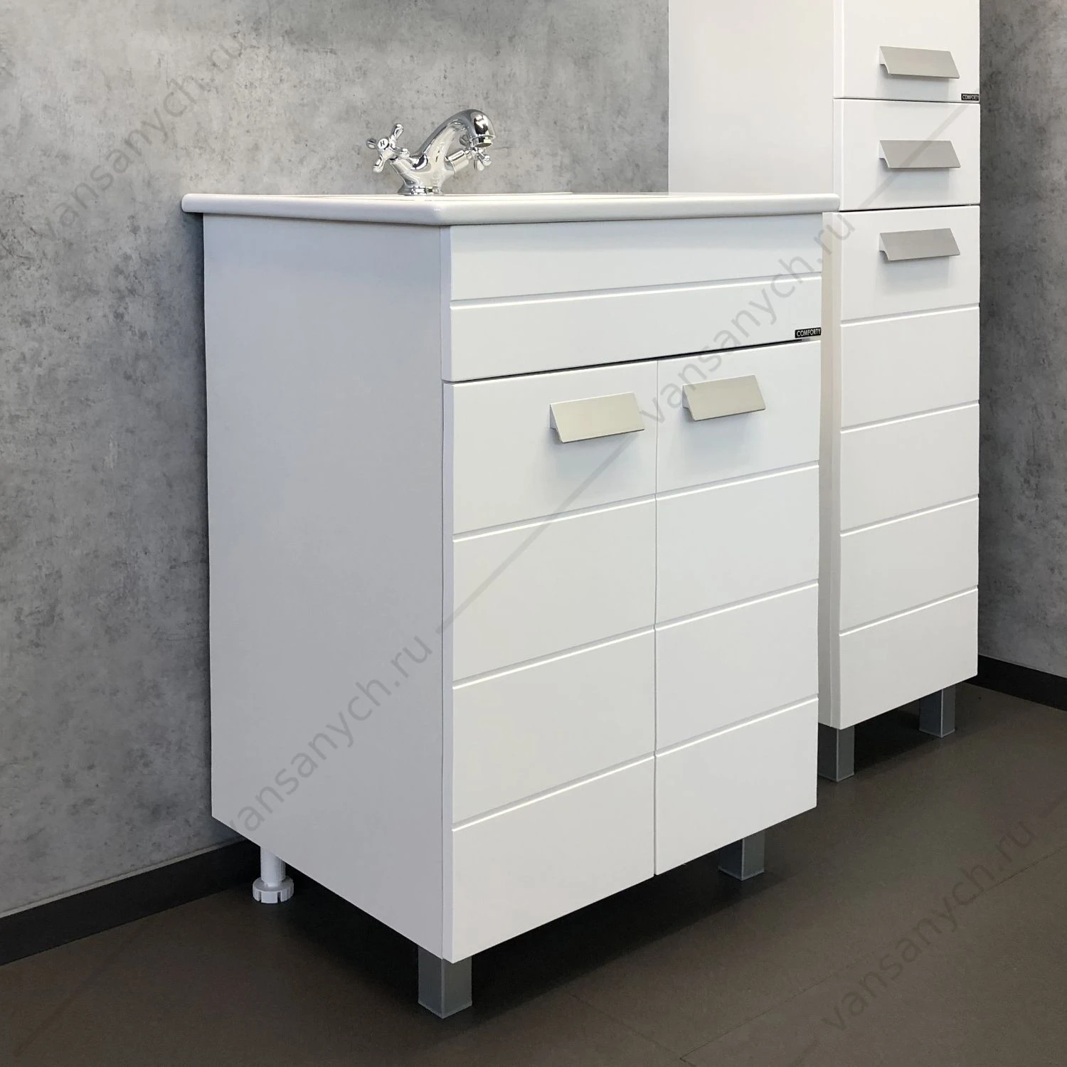 Тумба с раковиной COMFORTY Модена М-60 белая матовая раковина Quadro 60