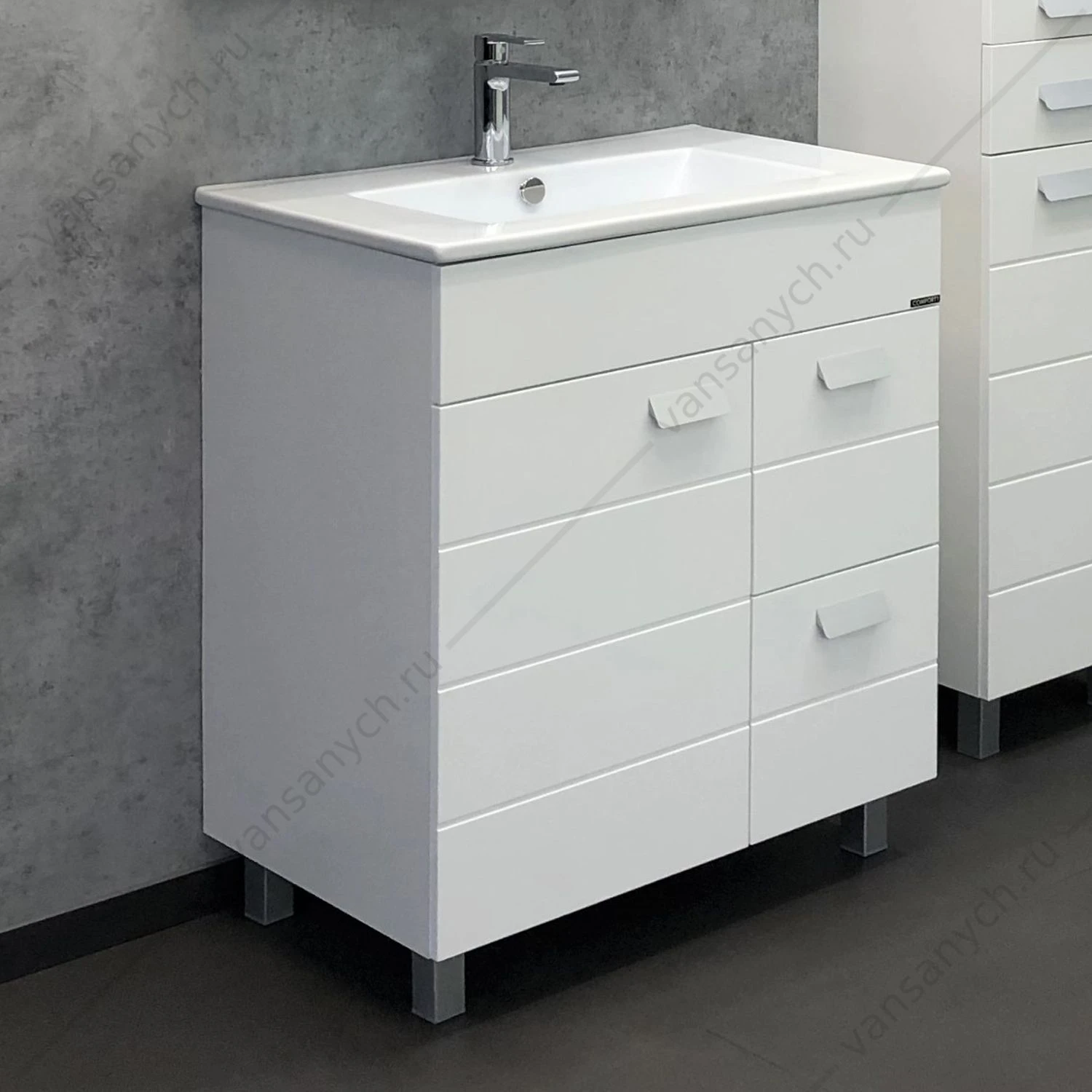 Тумба с раковиной COMFORTY Модена М-75 белая матовая раковина Quadro 75