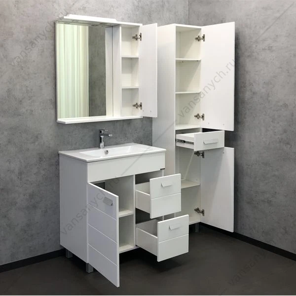 Тумба с раковиной COMFORTY Модена М-75 белая матовая раковина Quadro 75