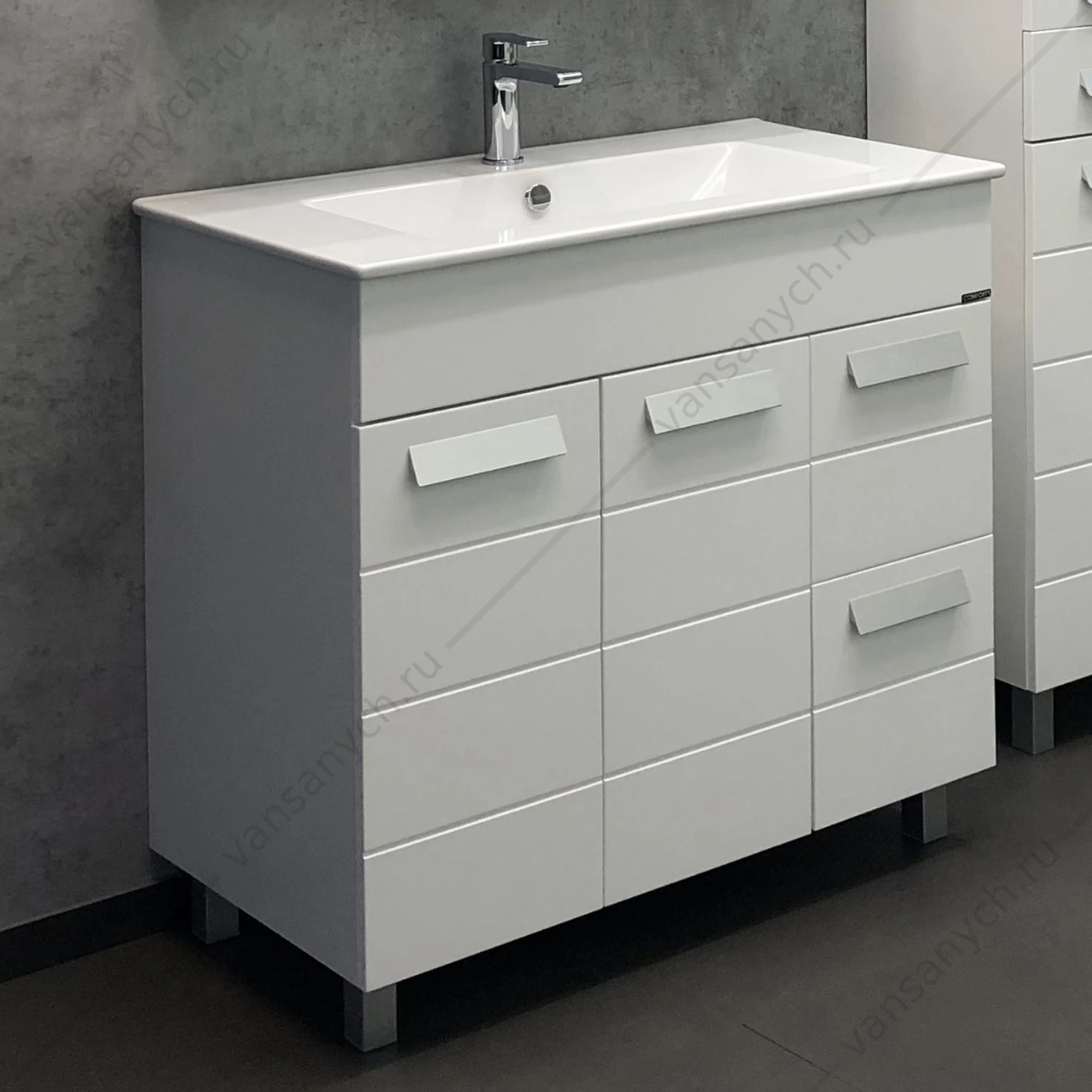 Тумба с раковиной COMFORTY Модена М-90 белая матовая раковина Quadro 90