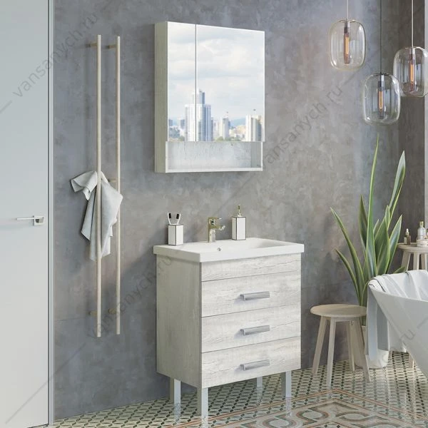 Тумба с раковиной COMFORTY Никосия-70Н дуб белый раковина COMO 70
