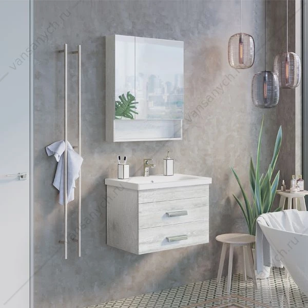 Тумба с раковиной COMFORTY Никосия-70П дуб белый раковина COMO 70