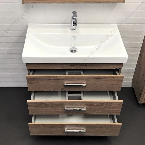 Тумба с раковиной COMFORTY Никосия-80Н дуб темный раковина Fest 80 F01