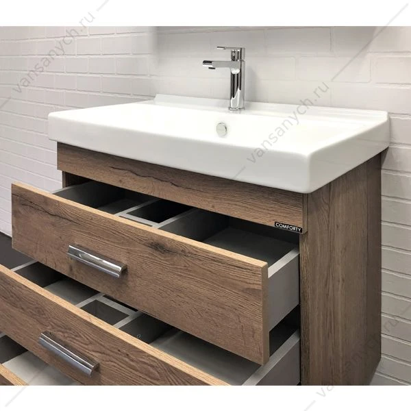Тумба с раковиной COMFORTY Никосия-80Н дуб темный раковина Fest 80 F01