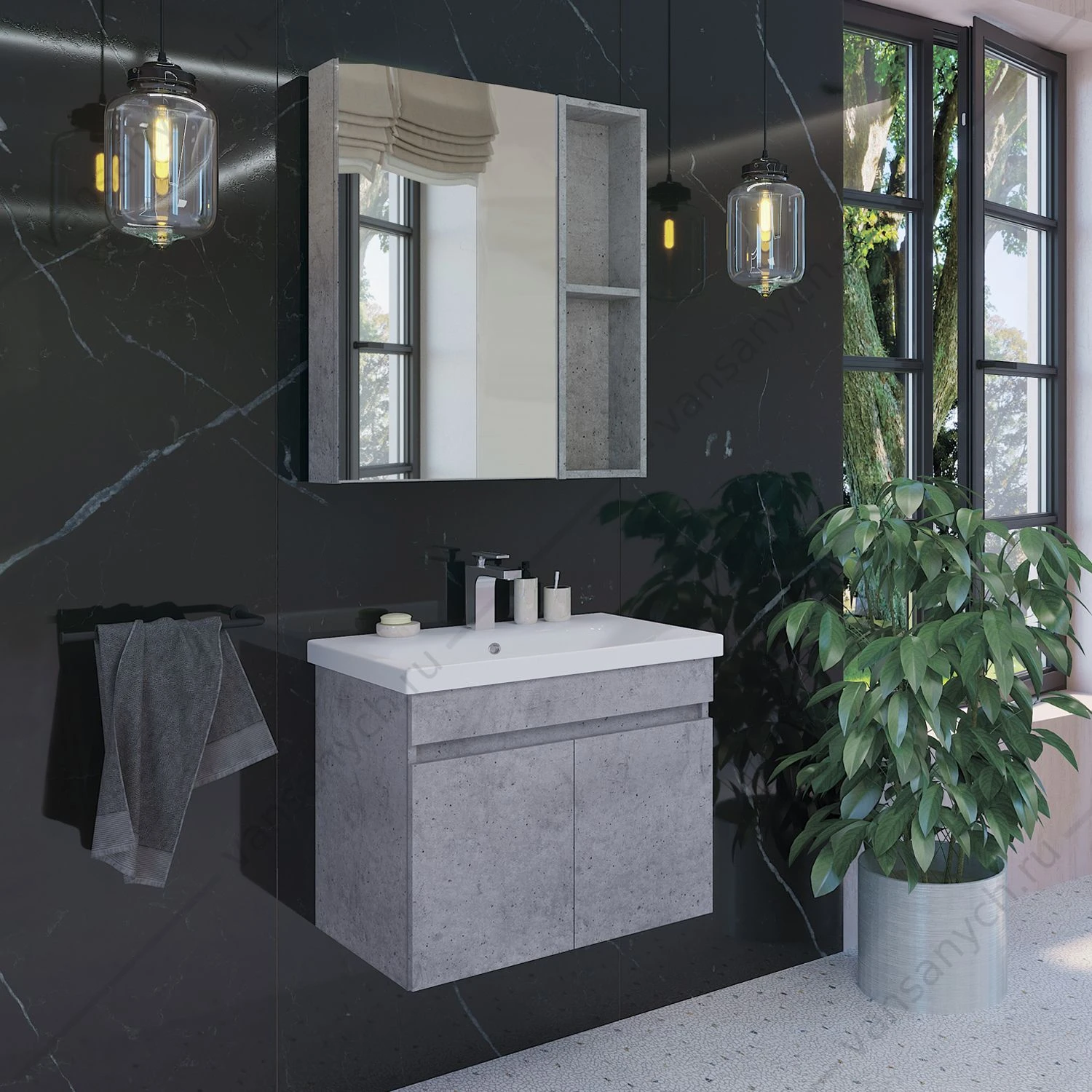 Тумба с раковиной COMFORTY Осло-70ПД бетон светлый раковина COMO 70