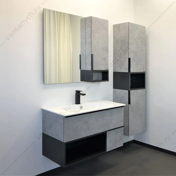 Тумба с раковиной COMFORTY Франкфурт-90 бетон светлый раковина Quadro 90