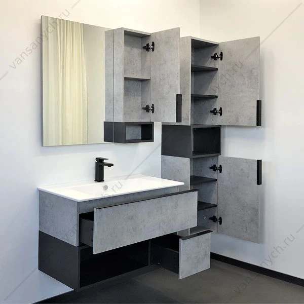 Тумба с раковиной COMFORTY Франкфурт-90 бетон светлый раковина Quadro 90