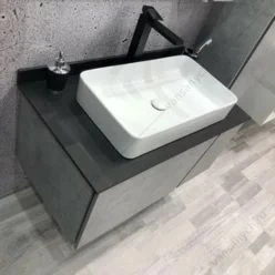 Тумба с раковиной COMFORTY Эдинбург-90 бетон светлый с черной столешницей, раковина COMFORTY 78189