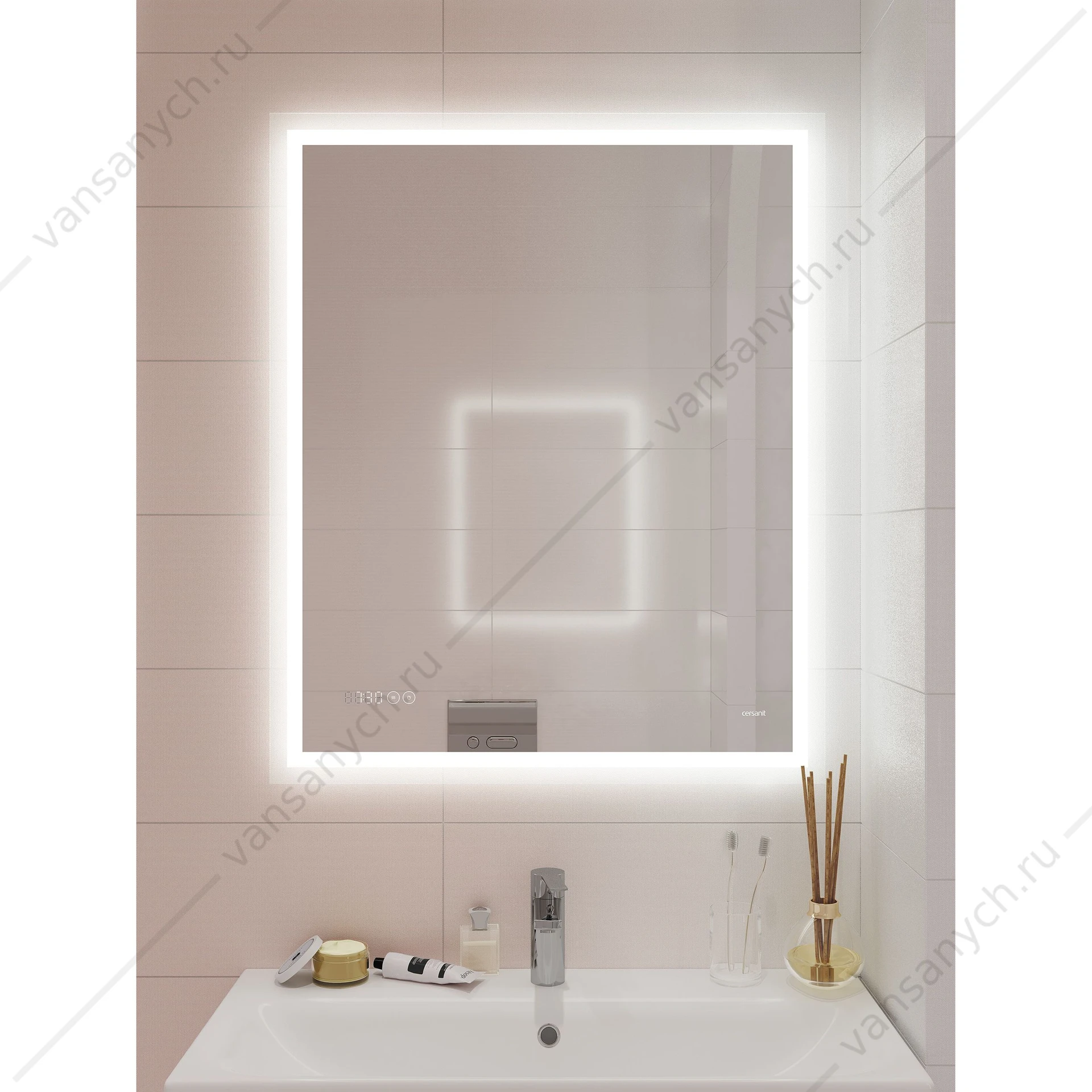 Зеркало LED 080 design pro 60x85 подсветка, часы, антизапотевание Cersanit KN-LU-LED080*60-p-Os