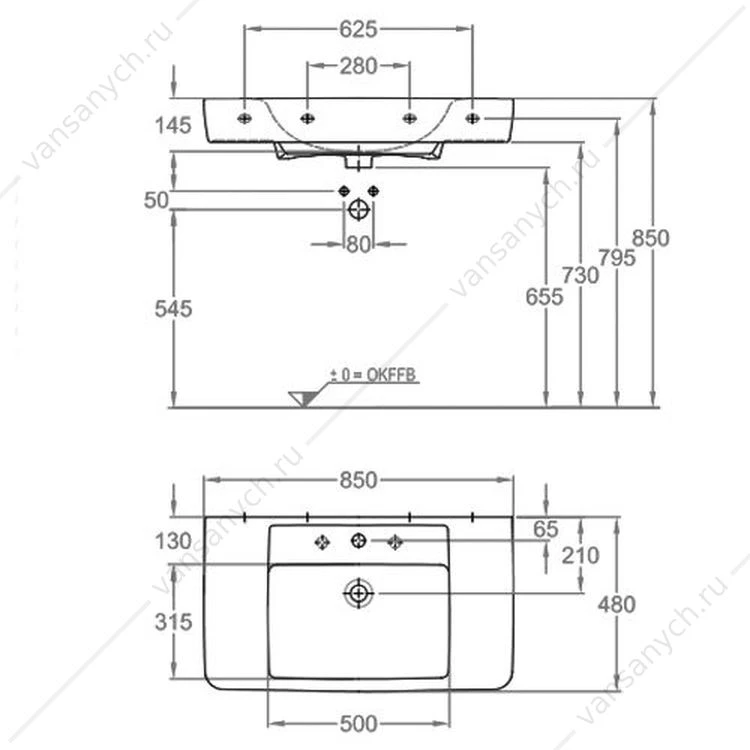 Раковина Keramag Renova Nr.1 Plan мебельная, с отв., с переливом 85x48 см