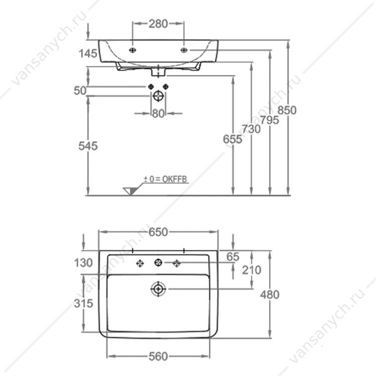 Раковина Keramag Renova Nr.1 Plan, с отв., с переливом 65х48 см