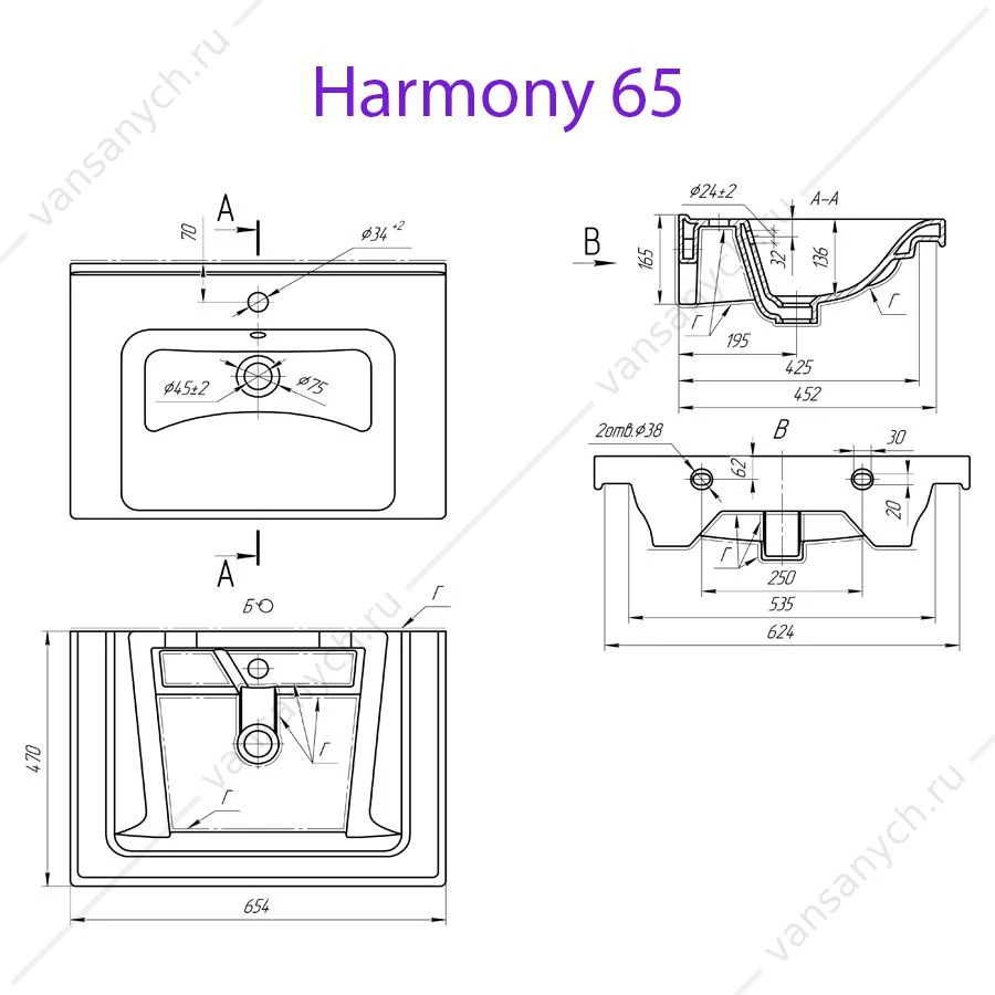 Раковина мебельная MYJOYS Harmony 65