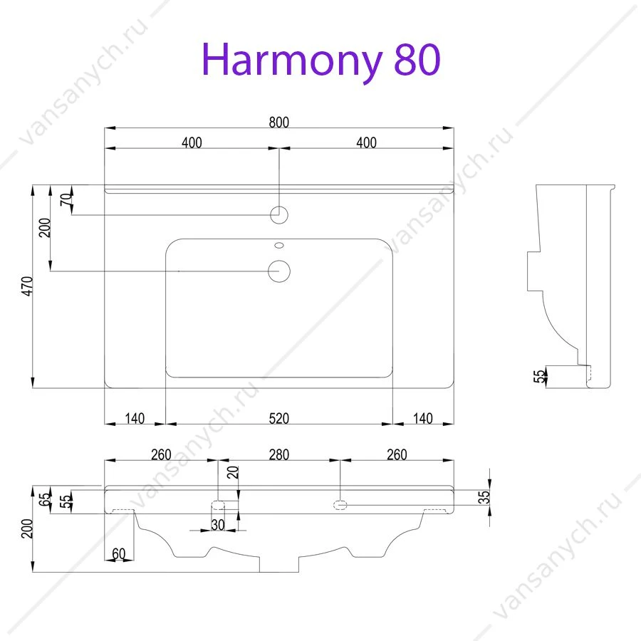 Раковина мебельная MYJOYS Harmony 80