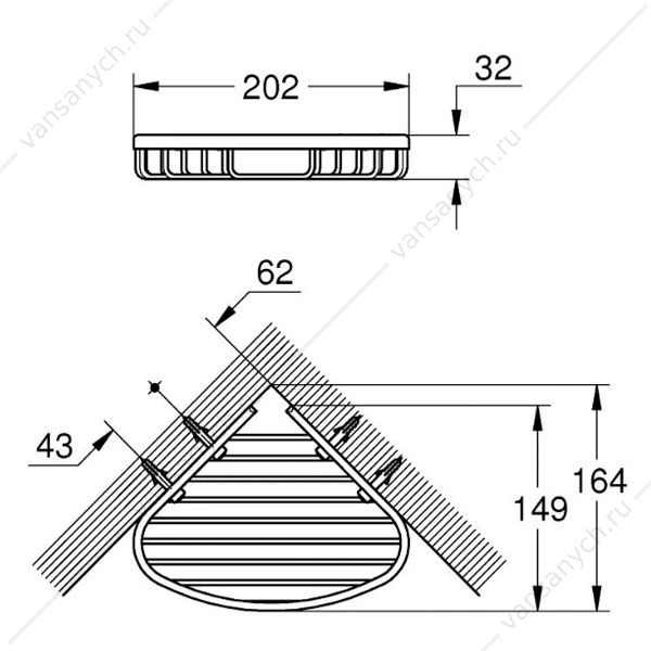 Полочка-решетка GROHE Bau Cosmopolitan угловая, 200 мм, 40664001