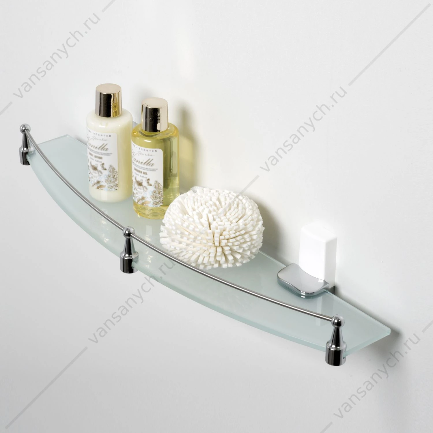 Полка стеклянная с бортиком, Leine K-5000 WHITE, белый/хром, K-5044WHITE
