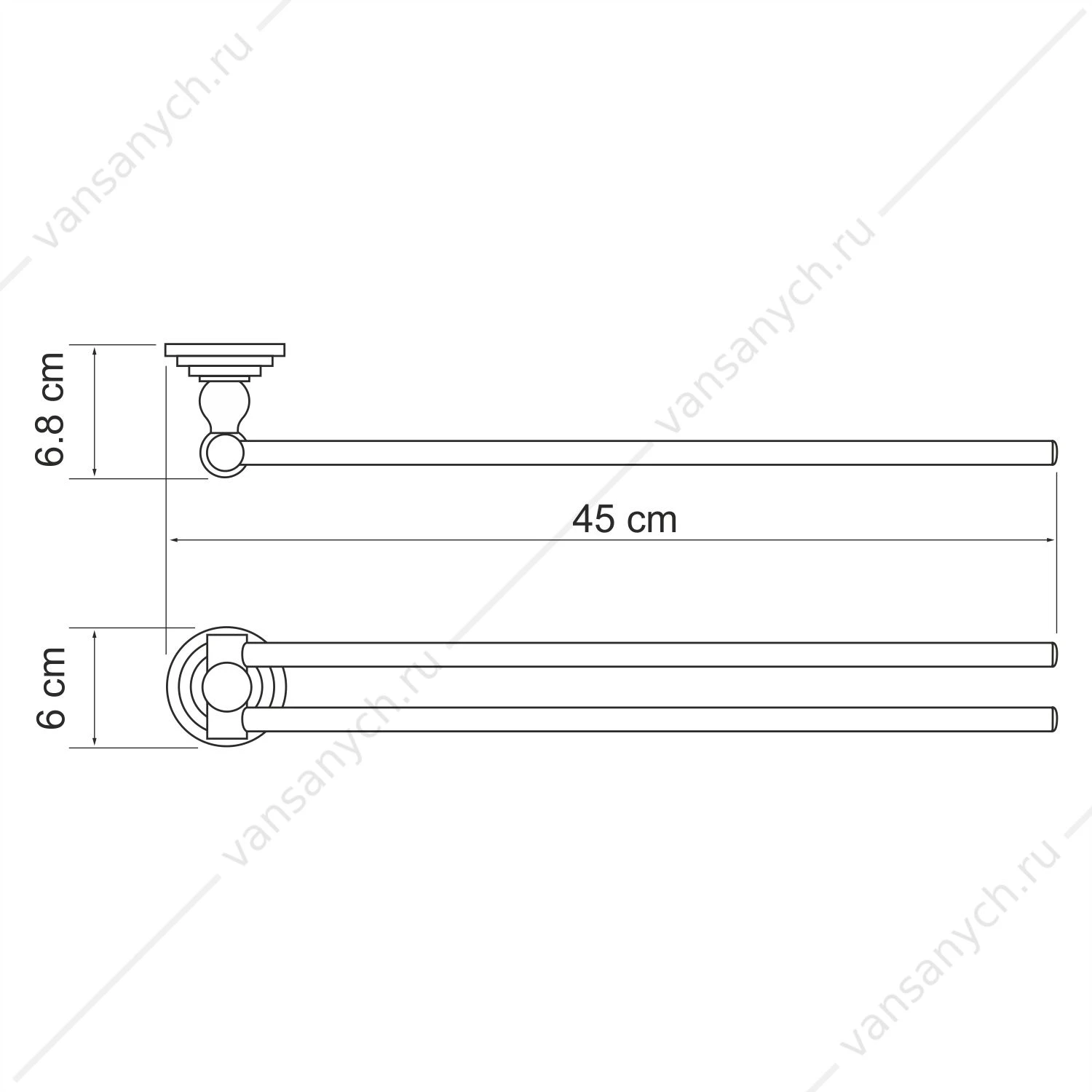 Держатель полотенец двойной, Ammer K-7000, Никель, K-7031