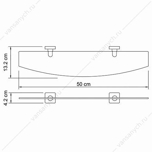 Полка стеклянная, Lippe K-6500, Хром, K-6524