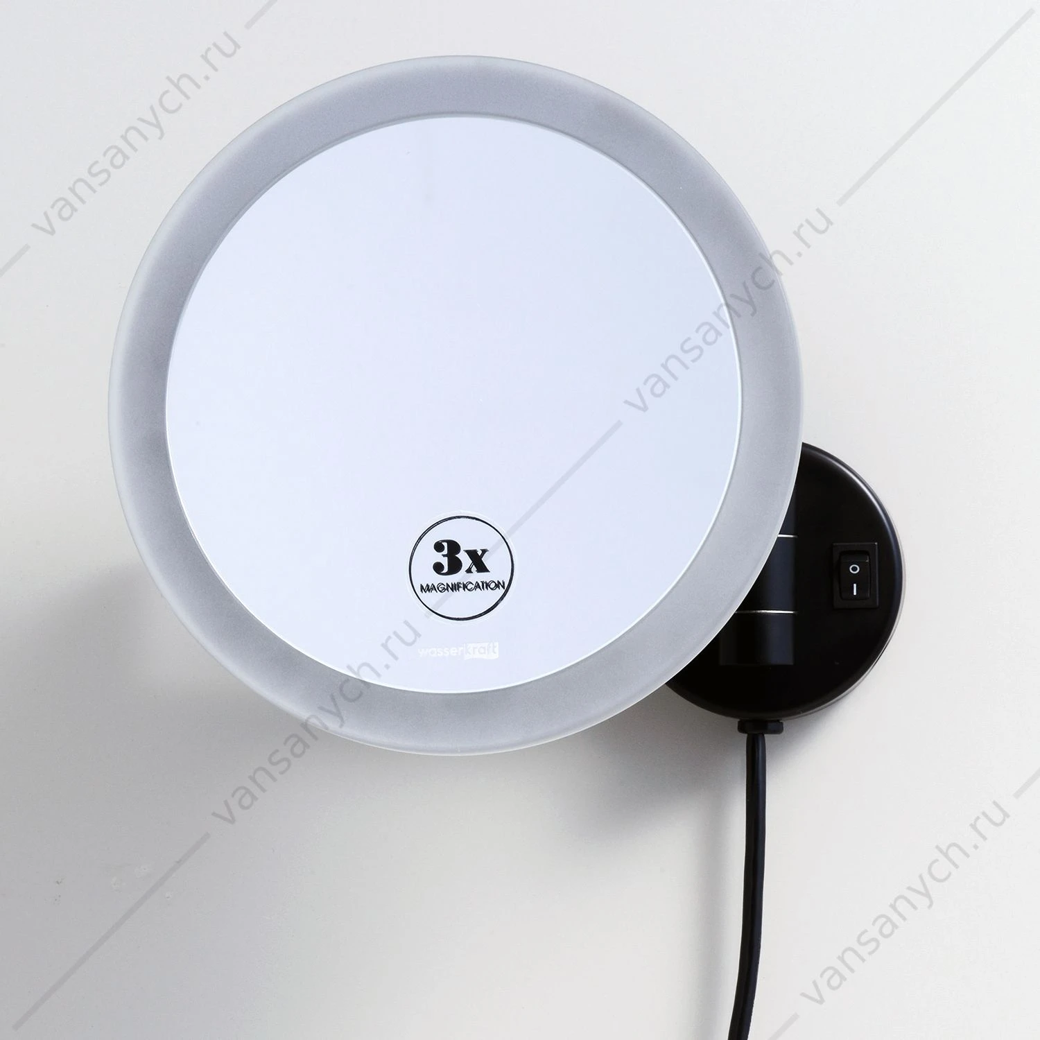 Зеркало косметическое с LED-подсветкой, 3-х кратным увеличением, Elbe K-7200, черный, K-1004BLACK