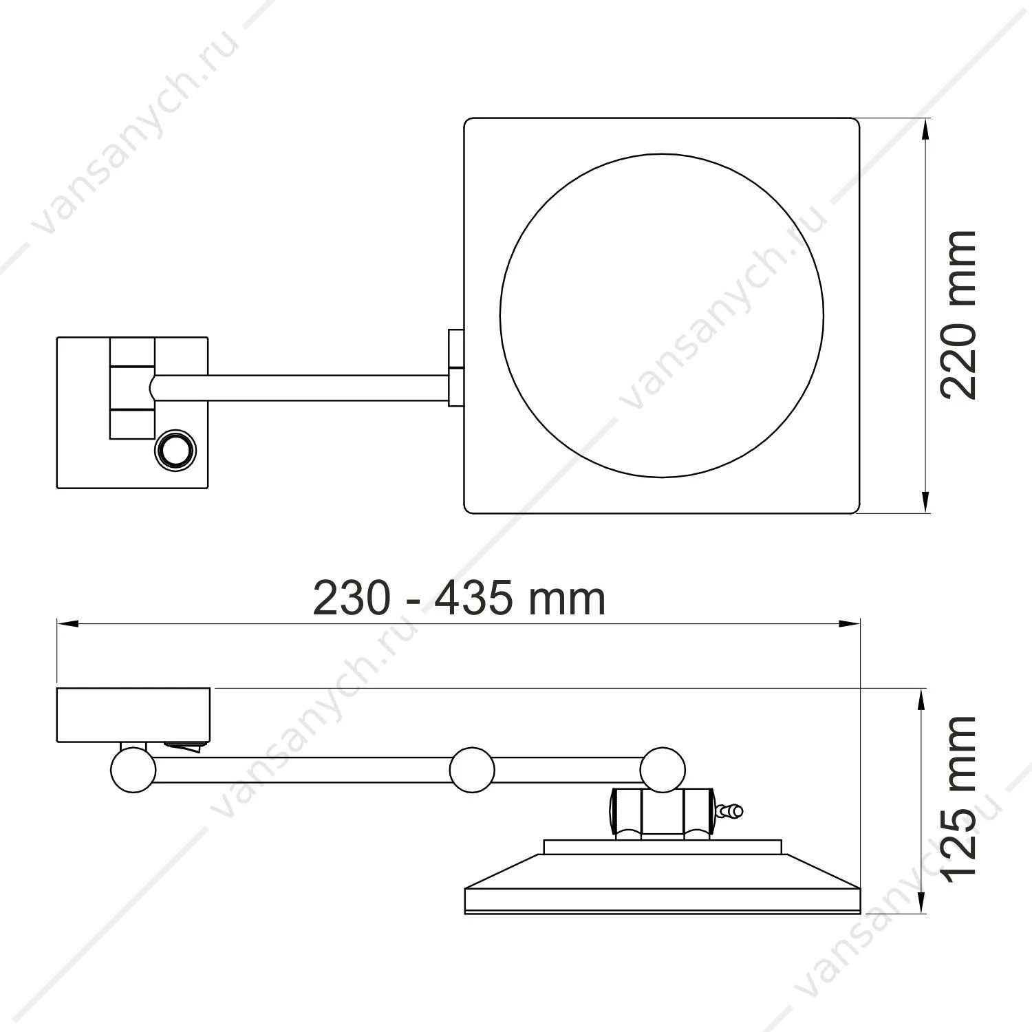 Зеркало косметическое с LED-подсветкой, 3-х кратным увелич., Хром, K-1008