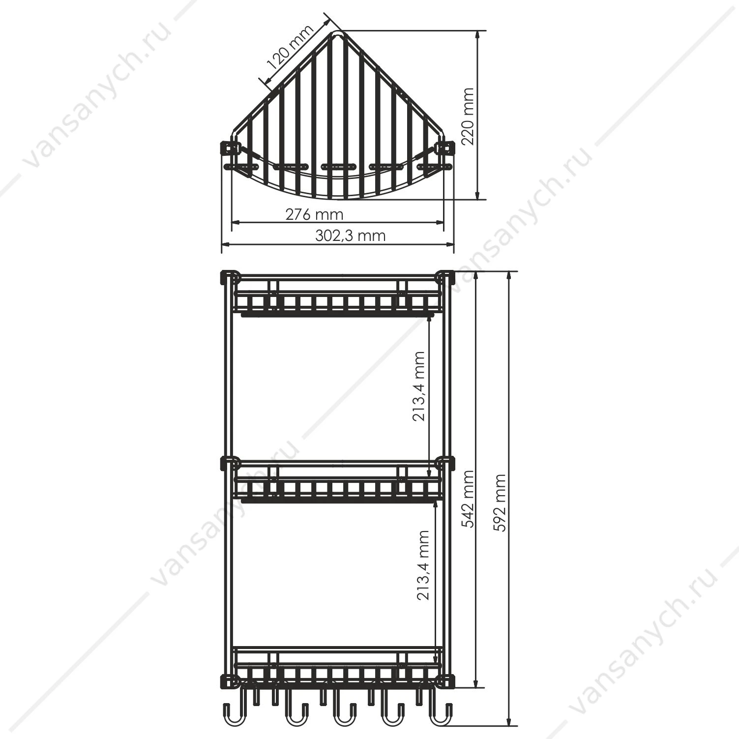 Полка металлическая тройная, Хром, K-1233