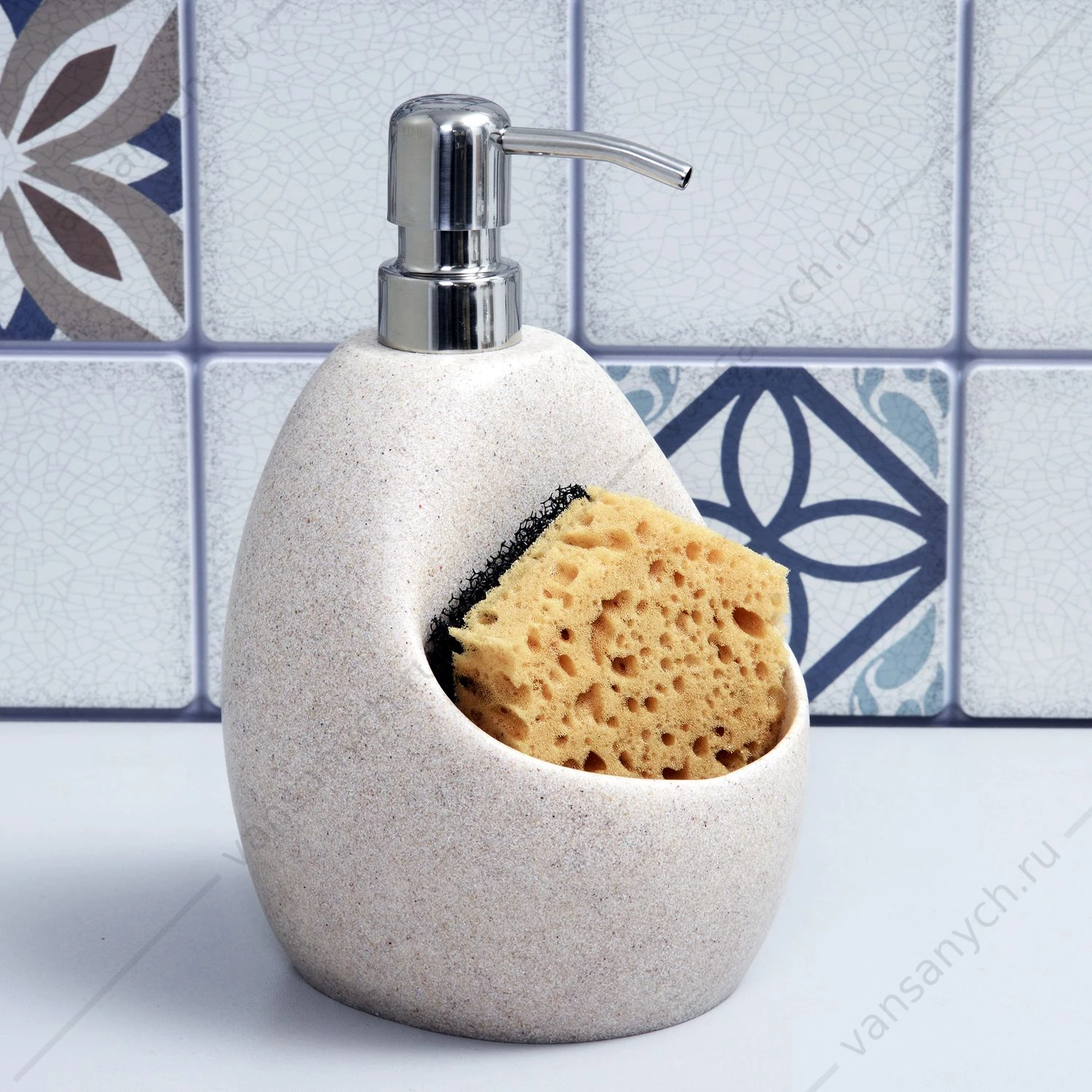 Дозатор с емкостью для губки, бежевый, K-8099