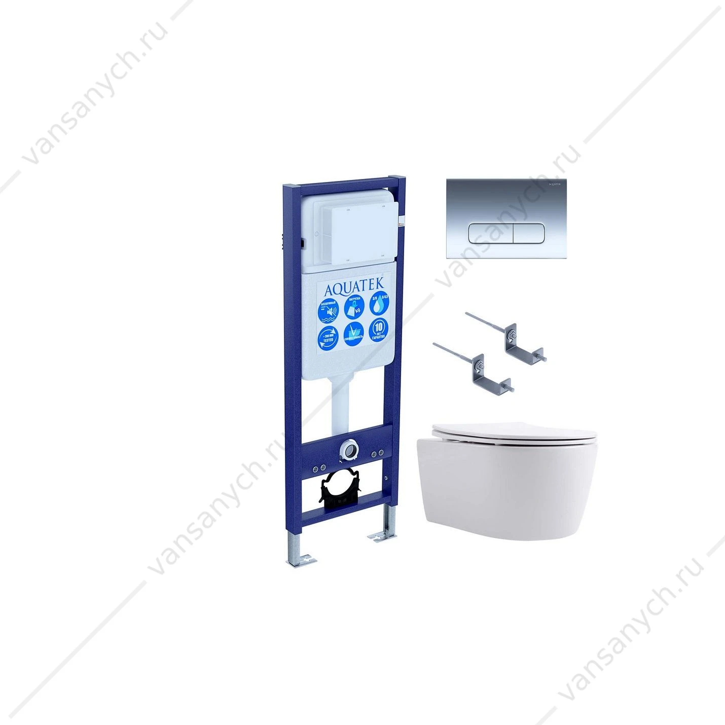 Комплект 4в1: AQUATEK ЕВРОПА New-016 инсталляция INS-0000017 + крепление + кнопка KDI-0000016 + унитаз AQ1106L-00+ сиденье микролифт, быстросъем)