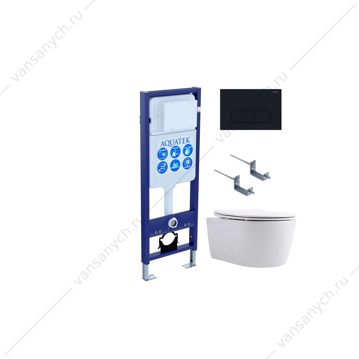 Комплект 4в1: AQUATEK ЕВРОПА New-017 инсталляция INS-0000017 + крепление + кнопка KDI-0000017 + унитаз AQ1106L-00 + сиденье микролифт, быстросъем)