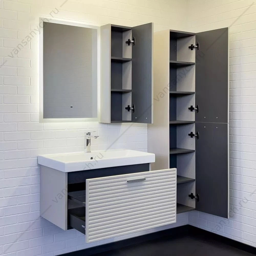 Тумба с раковиной 80см COMFORTY Касабланка-80 серый шёлк раковина Moduo 80, 00-00019529CF