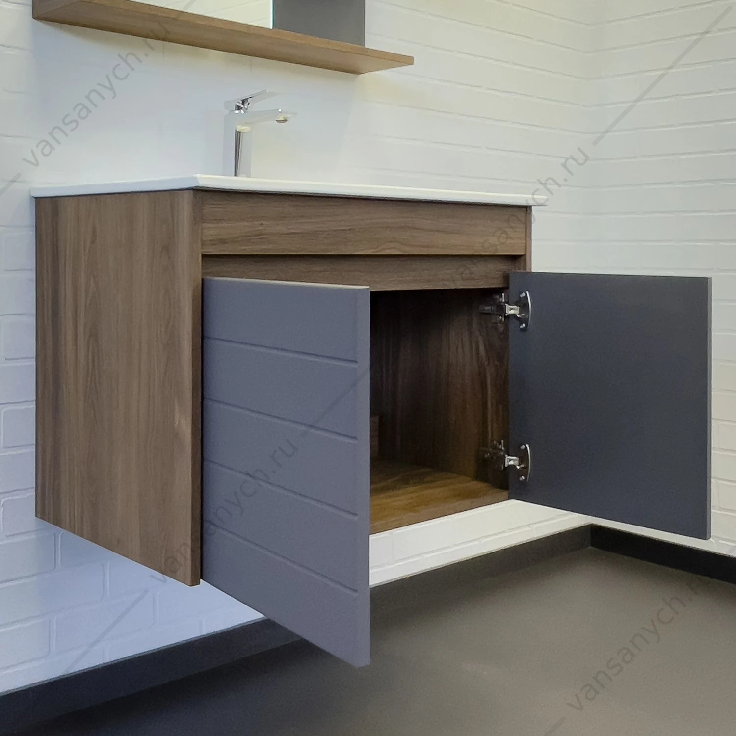 Тумба с раковиной 75см COMFORTY Кемер-75 антрацит/дуб тёмно-коричневый раковина COMFORTY 75e, 00-00017883CF