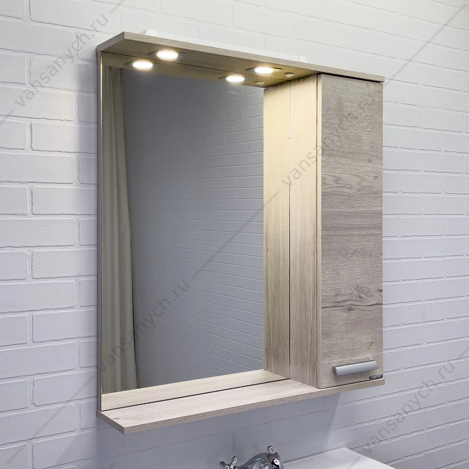 Зеркало-шкаф 75х84 COMFORTY Марио-75 дуб дымчатый 00-00016020CF