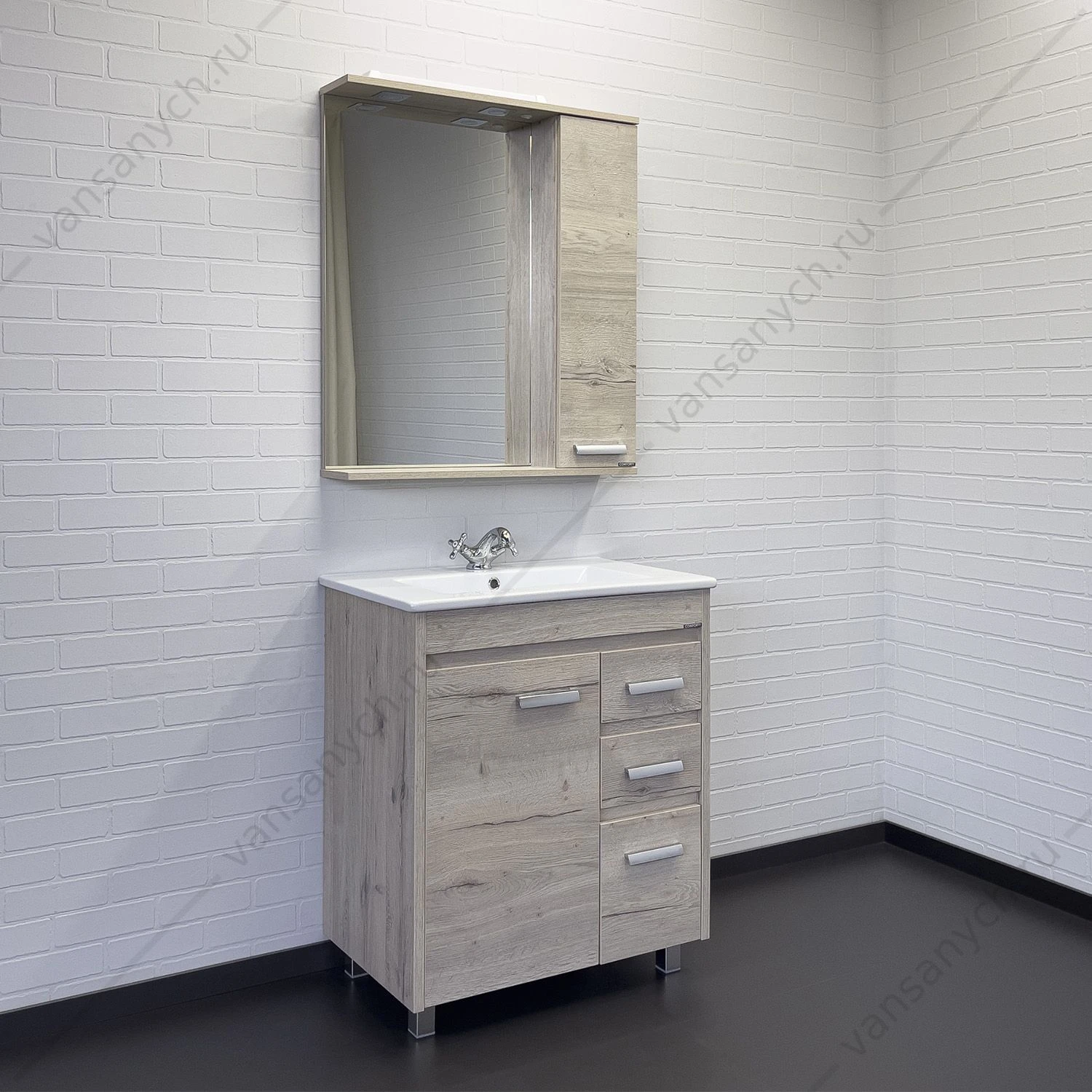 Зеркало-шкаф 75х84 COMFORTY Марио-75 дуб дымчатый 00-00016020CF