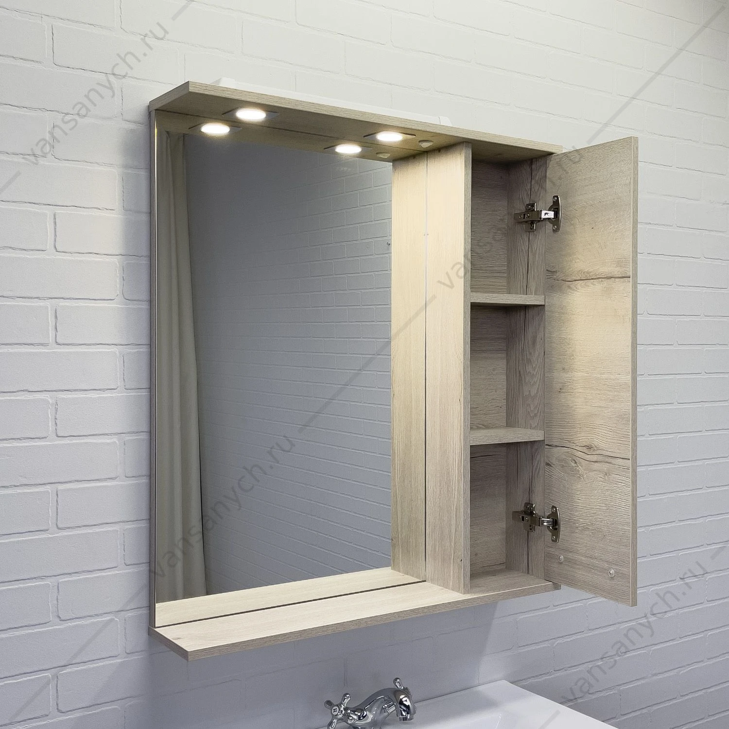 Зеркало-шкаф 75х84 COMFORTY Марио-75 дуб дымчатый 00-00016020CF